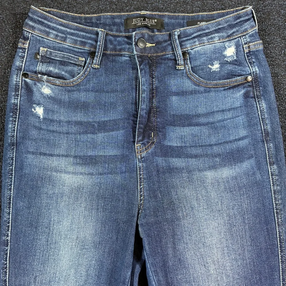 Judy Blue Flare Jeans Women 11/30 JB88739 Distressed High Rise Raw Hem Denim